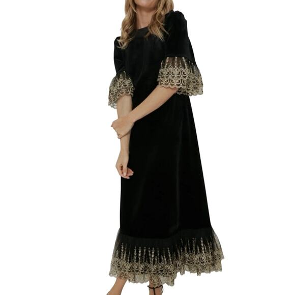 New Tuckernuck Pomander Place Velvet Gold Lace Lillith Midi Dress XS 3060-Z - Picture 1 of 12